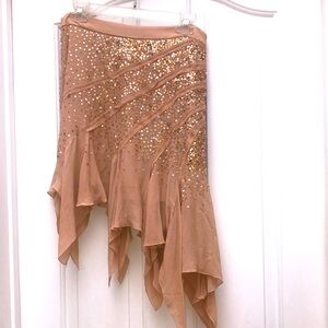 BEBE Beautiful Beige Sequin Handkerchief Hem Skirt